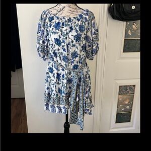 💗Elegant Blue Floral Long Sleeve Dress